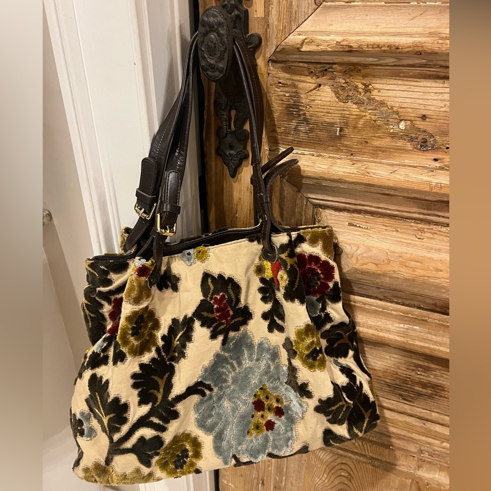 Glenda Gies Yellow and Brown Patterned Handbag